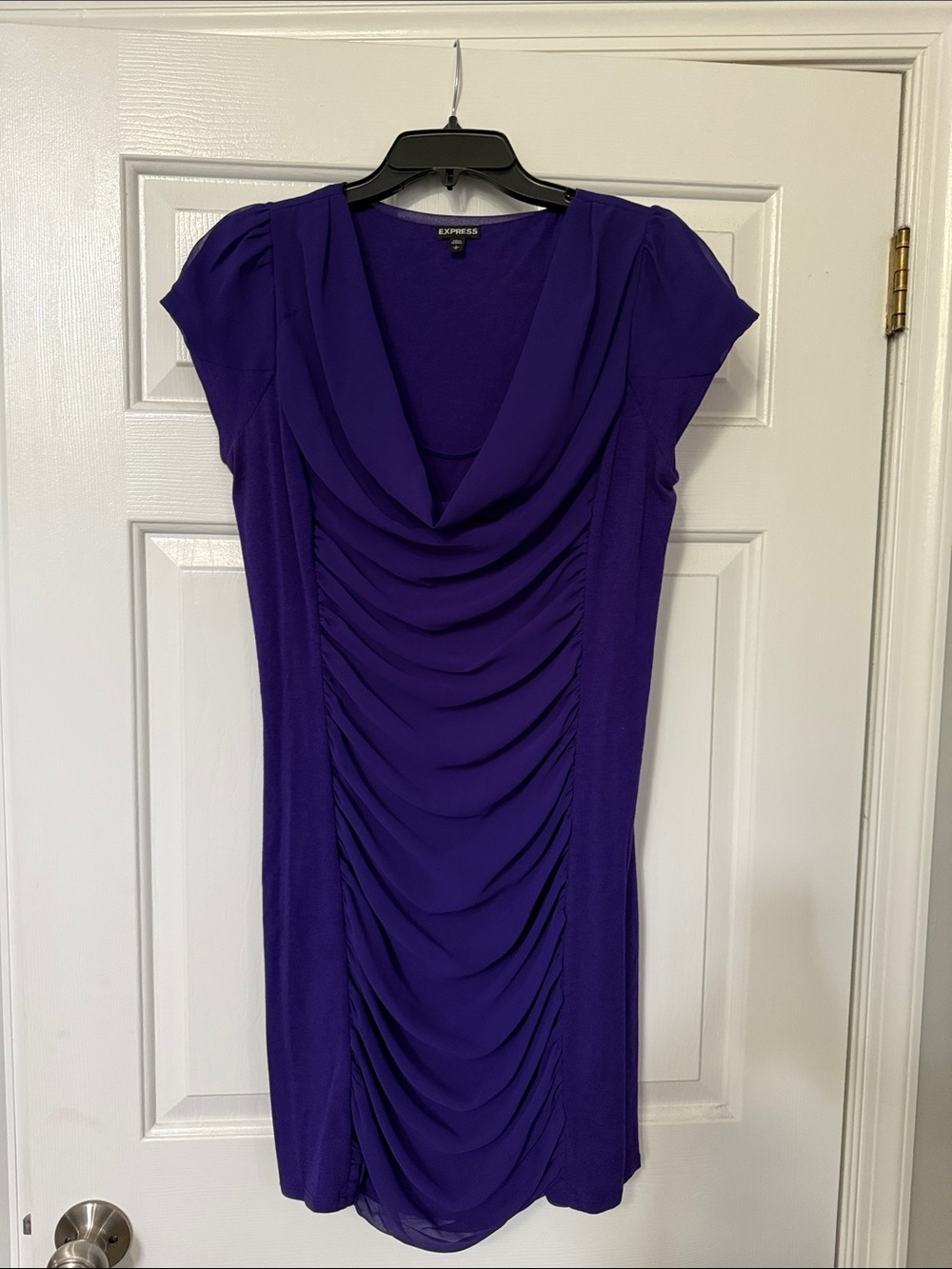 Express Purple Ruched Cowl Neck Mini Dress